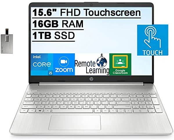 Computadora Portátil Hp Pavilion De 156 Pulgadas Fhd Con Pantalla Táctil Intel 10ª Generación Core I5-1035G1 Cpu 16 Gb Ram 1 Tb Pcie Ssd Audio Cámara Hd Hdmi Usb-C Intel Uhd Graphics Win 10S Plata Tarjeta Usb De 32 Gb
