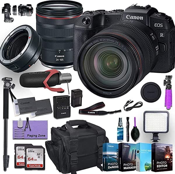 Canon EOS RP Cámara Digital Sin Espejo con RF 24-105mm F/4L IS USM Lente y Canon Mount Adapter EF-EOS R Kit Incluido con Accesorios Deluxe (Rode Microphone 4-Pack Photo Edition Software & More)