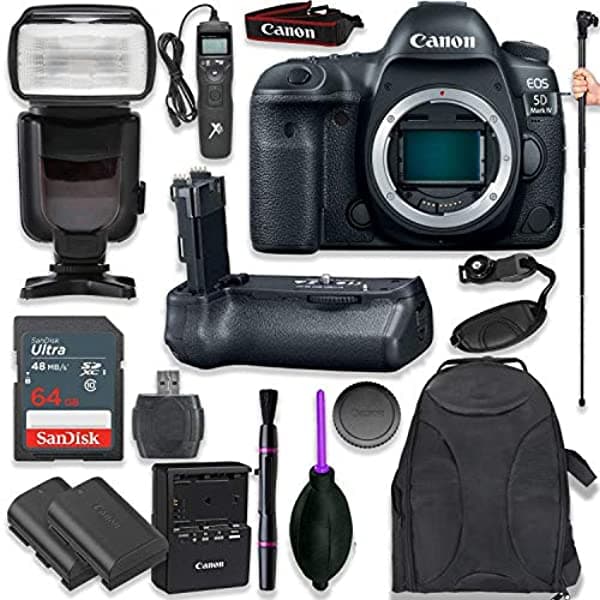 Cuerpo De Cámara Réflex Digital Canon Eos 5D Mark Iv Con Pro Cámara Empuñadura De Batería Profesional Ttl Flash Deluxe - Mochila 200Eg Universal Temporizador Mando A Distancia Batería Lp-E6 De Recambio (16 Artículos)