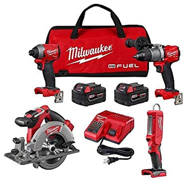 MilwaukeeTool Milwaukee M18 2998-24 Combo Kit Inalámbrico 18V Brushless de 4 Herramientas con 2 Baterías 5.0 Ah, 1 Cargador y Bolsa de Herramientas