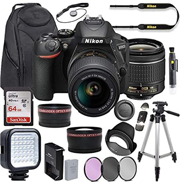 Nikon D5600 - Juego De Vídeo Para Cámara Réflex Digital (Lente Af-P 0.709-2.165 In Luz Led Mochila De Lujo Memoria De 64 Gb Accesorios De Fotos Profesionales (19 Artículos)