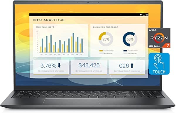 Laptop Dell Inspiron 15 Pantalla Táctil Retroiluminada Led 15.6 Fhd Amd Ryzen 7 5700U 16 Gb Ddr4 Ram 1 Tb Pcie Ssd Hdmi Cámara Web Teclado Retroiluminado Wifi Bluetooth Lector Fp Win10 Home 5515