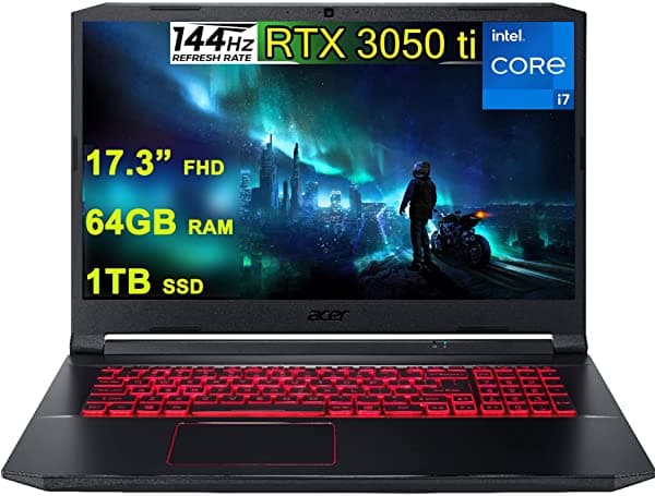 Acer Flagship Nitro 5 Portátil Para Juegos De 17.3" Fhd Ips 144Hz 3Ms Pantalla De Respuesta 11ª Generación Intel 8-Core I7-11800H 64Gb Ram 1Tb Ssd Geforce Rtx 3050Ti 4Gb Retroiluminado Wifi6 Usb-C Win10 Negro + Cable Hdmi Acer Nitro 5