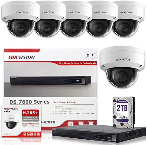 Hikvision Ds-7608Ni-E2/8P 8Ch 8 Poe Nvr Incluye Un Disco Duro De 2 Tb Y 6 Unidades Ds-2Cd2143G0-I 0.110 In 4Mp Poe Kit De Cámara Domo