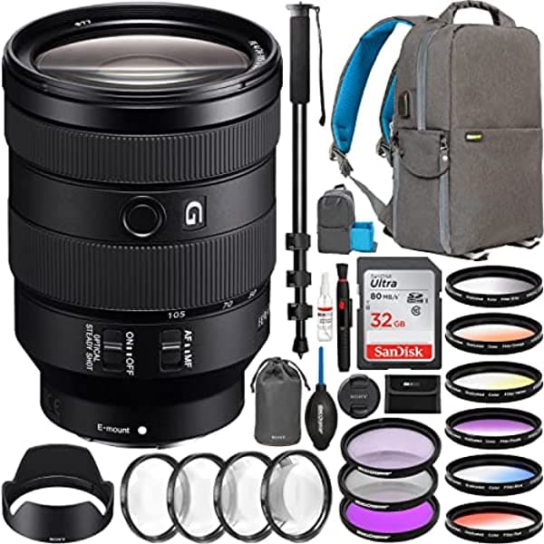 Sony Fe 0.945-4.134 In F4 G Oss Full Frame E-Mount Lente De Zoom Estándar Sel24105G Con 2.638 In Multirecubierto Uv Polarizador Y Fld Kit De Filtro Fotografía Mochila Bundle E11SNSEL24105G