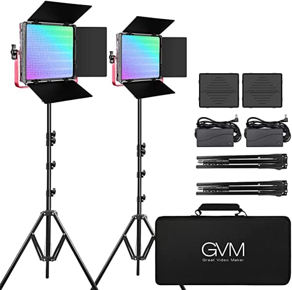 Gvm Great Videomaker 1200D Pro Rgb Led Luz De Video Kit De Iluminación De Video De 50 W Con Control De Aplicación Kit De Iluminación De Fotografía Para Estudio De Youtube 2 Paquetes De Luz Led De Panel 3200 K-5600 K Carcasa De Aleación De Aluminio Cri 97 GVM-1200D-SET1