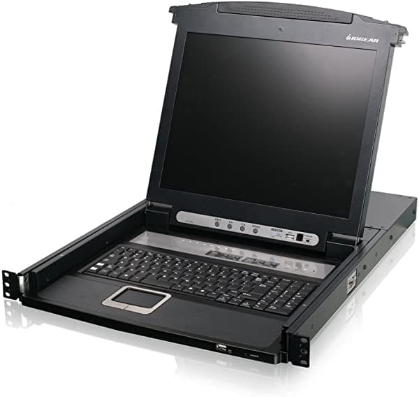 Iogear 16-Port Consola Kvm Integrada Con 17 Inch Matriz Activa Tft Lcd Monitor Teclado Y Touchpad Negro GCL1808