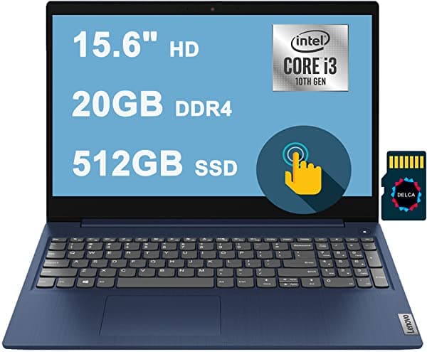 Lenovo 2021 Ideapad 3 Premium 15 Laptop I 15.6" Hd Pantalla Táctil I 10ª Generación Intel Core I3-10110U (Beats I5-8200Y) I 20Gb Ddr4 512Gb Ssd I Intel Uhd Graphics Dolby Win10 Blue + Delca 32Gb Tarjeta Micro Sd IdeaPad 3 I3