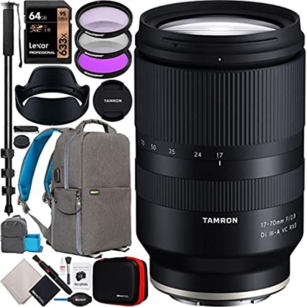 Tamron 17-70mm f/2.8 Di III-A VC RXD Lente Modelo B070 para Sony E-Mount APS-C Mirrorless + Kit de Accesorios Fotográficos Deco con Estuche tipo Mochila E11TM1770F28S