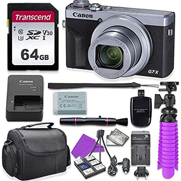Canon Powershot G7 X Mark Iii Camara Silver 64Gb U3 Sd Memory Tarjeta + Paquete De Accesorios
