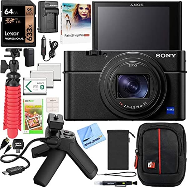 Sony Cyber-Shot Rx100 Vii Rx100M7 Cámara Compacta Premium Dsc-Rx100M7 Vlogging Bundle Con Trípode De Agarre De Disparo Vct-Sgr1 64 Gb Batería 3X + Deco Gear Travel Case Accessory Set & Photo Video Software E20SNDSCRX100M7