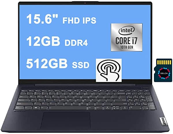 Lenovo IdeaPad 5 15 Premium Notebook | 15.6" FHD IPS Pantalla Táctil | Intel Quad-Core i7-1065G7 | 12GB DDR4 512GB SSD | Retroiluminado Lector de Huellas Dolby USB-C Win 10 + Delca Tarjeta MicroSD de 32GB