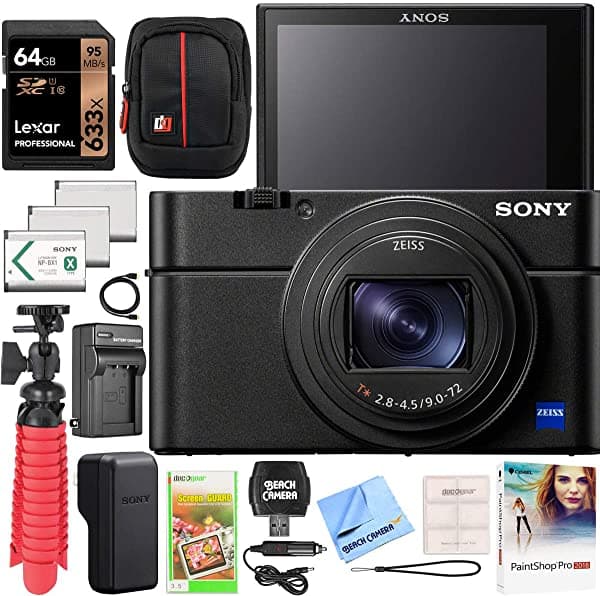 Sony Dsc-Rx100M7 Cyber-Shot Rx100 Vii Rx100M7 Premium Compact Camara Bundle Con Triple Batería 3X Tarjeta De Memoria De 64 Gb Kit De Accesorios De Caja De Viaje Deco Gear (13 Artículos) E122SNDSCRX100M7