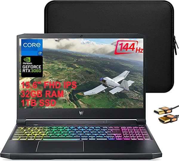 Acer Flagship Predator Helios 300 - Laptop Para Juegos De 15.6 Pulgadas Fhd 144 Hz 3 Ms Ips Intel Octa-Core I7-11800H 32 Gb Ram 1 Tb Ssd Geforce Rtx 3060 6 Gb Rgb Retroiluminado Thunderbolt Sleeve Win10 + Cable Hdmi Acer Predator Helios 300