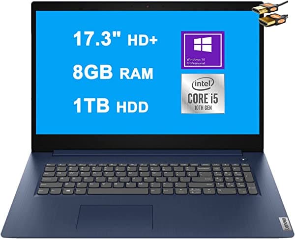Lenovo Ideapad 3 - Portátil Empresarial De 173" Hd+ De 10ª Generación Intel 4-Core I5-1035G1 (Beats I7-8665U) 8 Gb De Ram 1 Tb Hdd Intel Uhd Graphics Fingerprint Dolby Wifi Win10 Pro + Cable Hdmi Lenovo IdeaPad 3 i5 Laptop