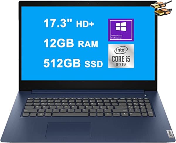 Lenovo Ideapad 3 Business Laptop 17.3" Hd+ Pantalla 10ª Generación Intel 4-Core I5-1035G1 (Beats I7-8665U) 12Gb Ram 512Gb Ssd Intel Uhd Graphics Fingerprint Dolby Win10 Pro + Cable Hdmi Lenovo IdeaPad 3 i5 Laptop