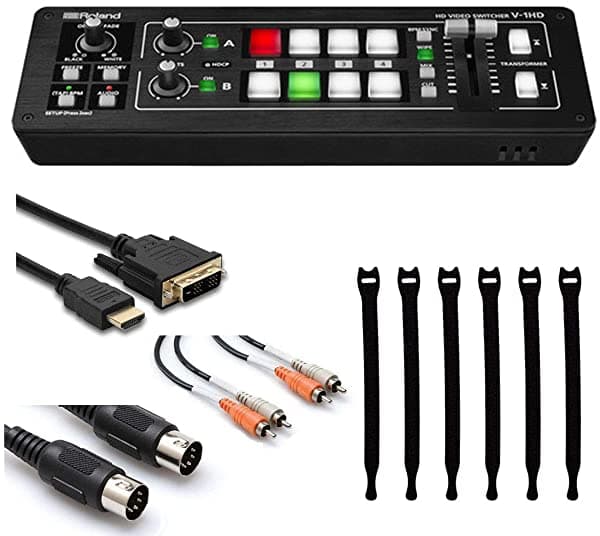 PHOTO4LESS Roland V-1Hd - Conmutador De Video Hd + Cable Rca Dual + Cable Hdmi De Velocidad + Cable Midi Negro + Strapeez Negro - Paquete De Accesorios Definitivo