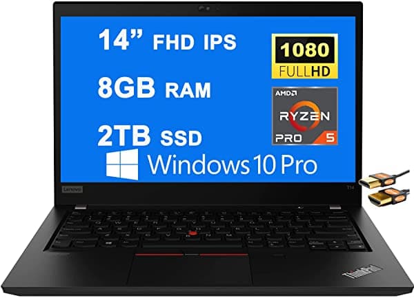 Lenovo Thinkpad T14 Gen 2 Business Laptop 14" Fhd Ips (400 Nits) Pantalla Amd Serie 5000 Hexa-Core Ryzen 5 Pro 5650U 8Gb Ram 2Tb Ssd Retroiluminado Por Huella Digital Usb-C Dolby Win10Pro + Cable Hdmi