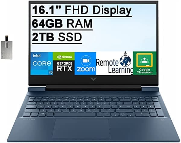Computadora Portátil Hp Victus De 16.1 Pulgadas Fhd Para Juegos Intel Core I5-11400H (Beats I7-9750H) 64Gb Ram Ssd Pcie De 2Tb Teclado Retroiluminado Gráficos Geforce Rtx3050 Cámara Web Hd Windows 11 Azul Tarjeta Usb De 32 Gb HP Victus Gaming