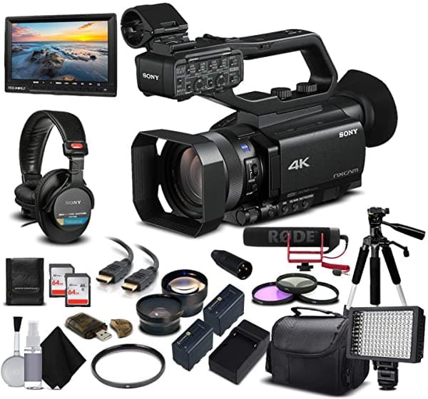 Mad Cameras Sony Hxr-Nx80 Full Hd Xdcam Con Hdr Y Fast Hybrid Af (Hxr-Nx80) Con Tarjeta De Memoria De 2-64 Gb 2 Baterías Adicionales Filtro Uv Luz Led Funda Trípode Micrófono Rode Auriculares - Paquete Profesional