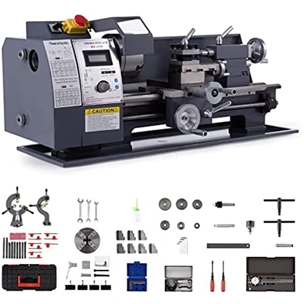 CO-Z Auto Mini Torno De Metal De 8 X 16 Pulgadas 1100 W 1.5 Cv Sin Escobillas 2250 Rpm 2 Mandriles