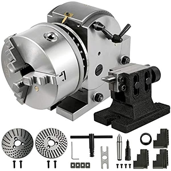 Bestequip Bs-1 - Cabezal De Corte De 6 Pulgadas Con 3 Mandíbulas Semiuniversales Con Mandril De 6 Pulgadas + Caña + Placas Divisorias Para Fresadora De Molienda Dividing Head BS-1 Dividing Head