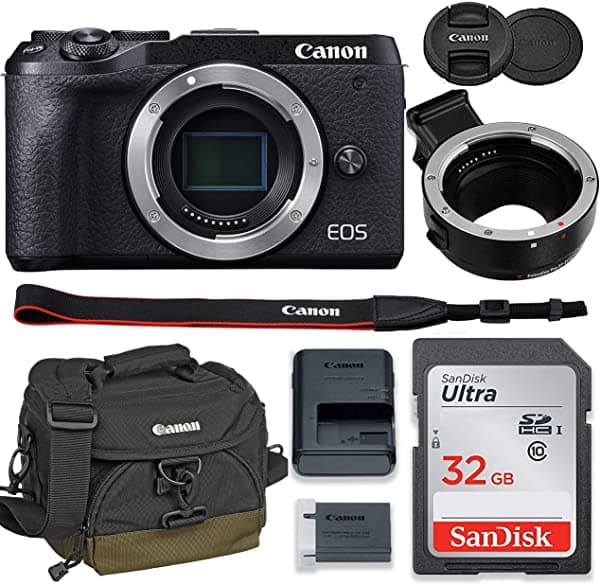 Canon EOS M6 Mark II camara digital solo cuerpo kit adaptador de montaje Auto EF EF-S EF-M + tarjeta de memoria SanDisk de 32GB + estuche acolchado 100EG Canon M6 Mark II