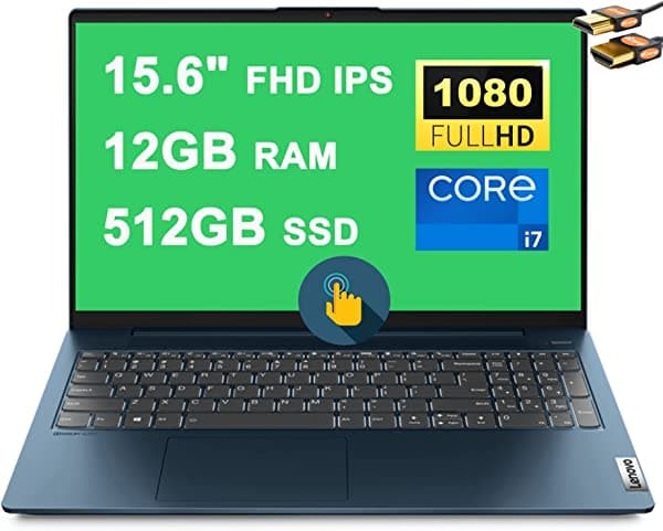 Lenovo Flagship Ideapad 5 Business 15 Laptop 15.6" Fhd Ips Pantalla Táctil 11ª Generación Intel 4-Core I7-1165G7 12Gb Ram 512Gb Ssd Teclado Retroiluminado Usb-C Dolby Win10 Azul + Cable Hdmi Lenovo IdeaPad 5 Touch i7