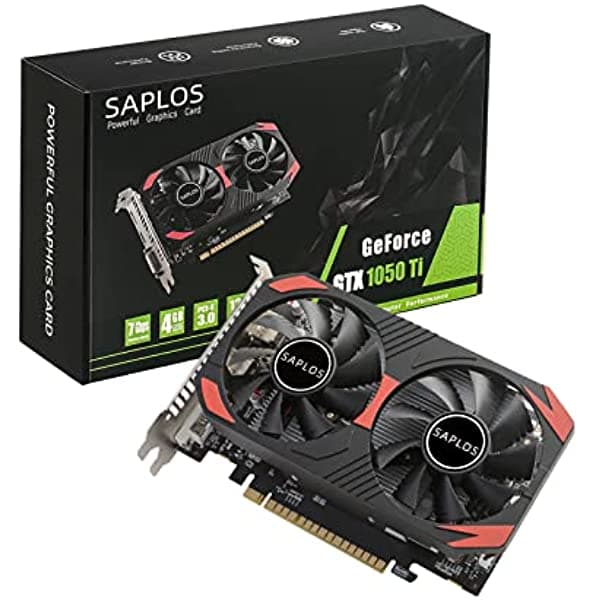 QTHREE Saplos Tarjeta Gráfica Geforce Gtx 1050 Ti 4 Gb Gddr5 128 Bits Dvi/Hdmi/Dp Pci Express 3.0 X16 Gpu De Computadora Tarjeta De Video De Escritorio Para Juegos De Pc Ventiladores Duales Directx 12 NVIDIA GeForce GTX 1050 Ti