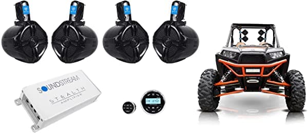 Rockville Receptor Bluetooth + 4) 6.5" Torre Altavoces + Amplificador De 4 Canales Rzr/Atv/Utv RGHR2+(2) RWB65B+SM4.1000D RZR