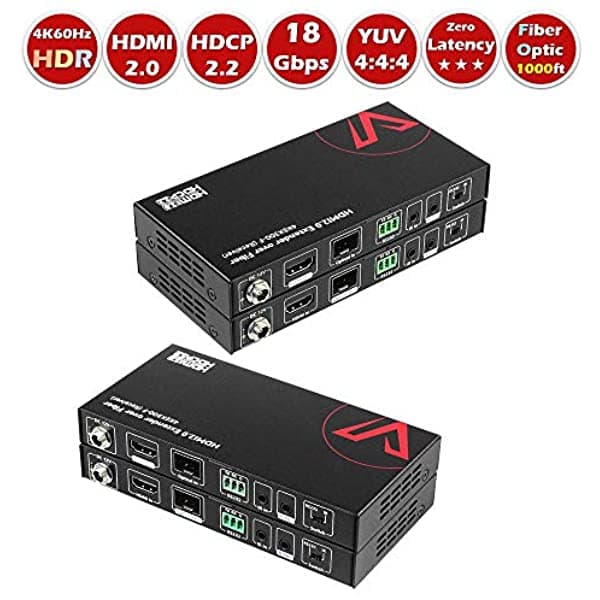 Av Access Fiber Optic Hdmi 2.0 Extender 4K60Hz Yuv4:4:4 18Gbps Over Fiber Optical Cable Hasta 300M Hdcp2.2 Hdr10 5.1/7.1Ch Dolby Atmos Two-Way Ir+Rs232 Adaptador De Cable ‎4KEX300-F