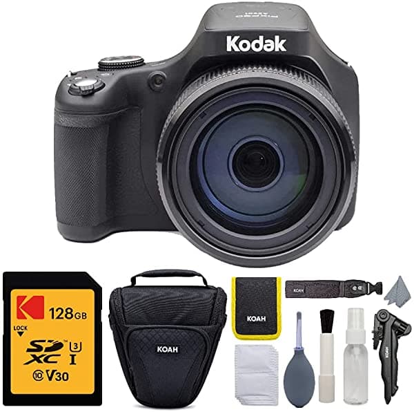 Kodak Pixpro Astro Zoom Az901-Bk Cámara Digital De 20 Mp Con Zoom Óptico 90X Y Lcd De 3" (Negro) Con 128 Gb V30 Sdxc Tarjeta Y Estuche De Accesorios (3 Artículos) AZ901BK_K2