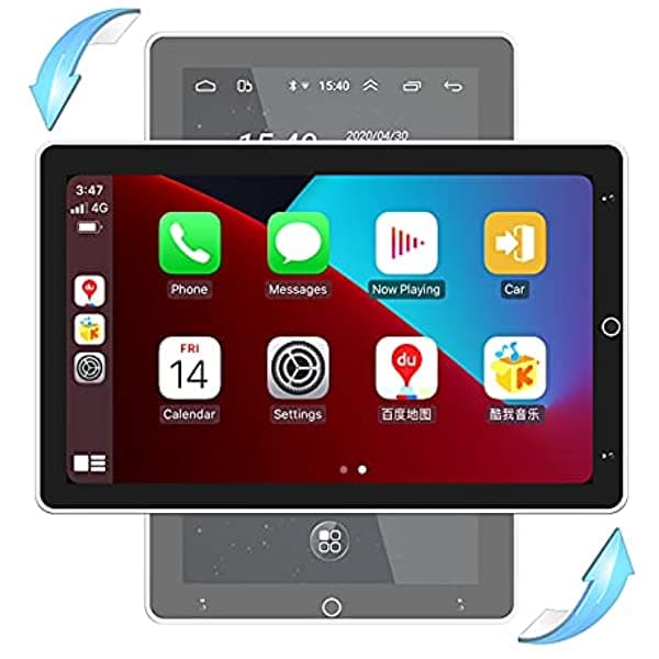 Viabecs Android 10.0 pantalla táctil giratoria estéreo doble DIN unidad principal 4G 64G 36-EQ DSP radio inalámbrico Apple CarPlay con Bluetooth 5.0 navegación en el tablero WiFi USB AM FM control del volante