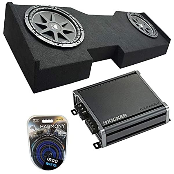 American Sound Connection Kicker Bundle compatible con Chevy Silverado Crew Cab 2014 en adelante 43C124 doble 12" - Caja para subwoofer cargada con amplificador 46CXA8001 KICKER16-PACK3032