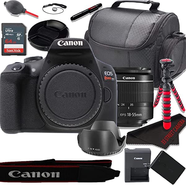 Canon Eos Rebel T7 Dslr Camara Bundle Canon Ef-S 18-55 Mm F 3.5-5.6 Zoom Lente + Sandisk 64Gb Tarjetas De Memoria + Kit De Accesorios