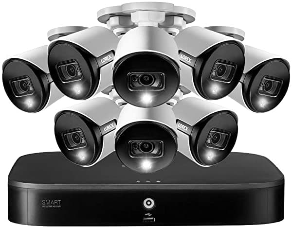Lorex Sistema De Seguridad 4K Ultra Hd Con Dvr De 8 Canales Y Ocho Cámaras De Disuasión Activa 4K (8Mp) Con Detección De Movimiento Inteligente Y Control De Voz Inteligente En El Hogar D86182T-88DA-E