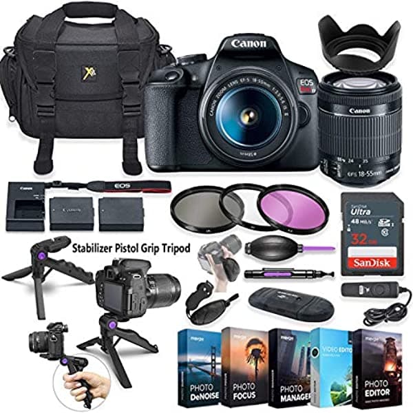 Canon EOS Rebel T7 DSLR cámara con lente 18-55mm + paquete de software de edición de fotos/video y kit de accesorios