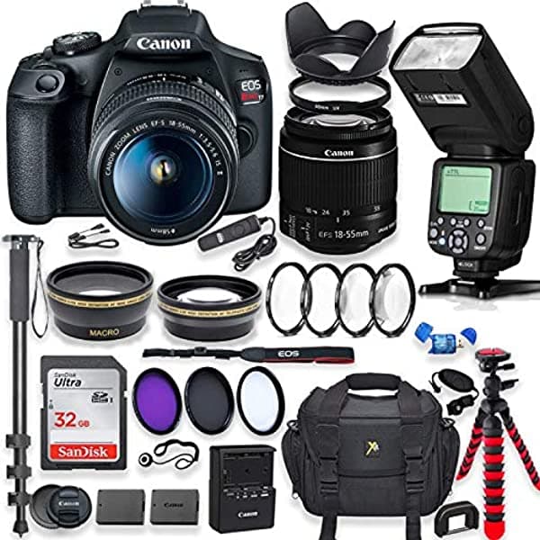Canon Eos Rebel T7 Dslr Cámara Con 0.709-2.165 In Es Lentes Bundle + Speedlight Ttl Flash + 32 Gb De Memoria + Filtros + Monopod + Spider Trípode + Profesional Bundle Canon T7