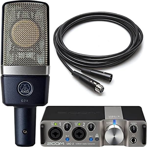 Akg & Zoom Pack De Grabación Con Akg C214 Micrófono De Condensador De Estudio Y Zoom Uac-2 Usb 3.0 Interfaz De Audio Y 10 'Cable De Micrófono C214 | UAC-2