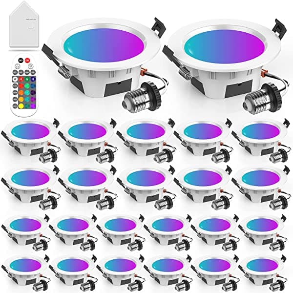 Comoyda Iluminación Led Empotrable Inteligente De 4 Pulgadas Con Concentrador Control Remoto Wifi De 9 W Y Led Bluetooth Luces De Techo Empotrables Regulables Rgbcw Funcionan Con Alexa/Google Assistant Paquete De 24