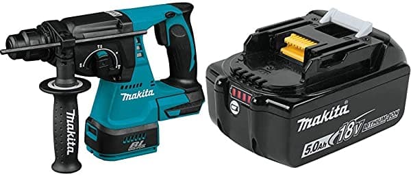 Makita Xrh01Z 18 Voltios Lxt Litio-Ion Sin Escobillas Martillo Rotatorio De 1 Pulgada Acepta Brocas Sds-Plus Con Bl1850B 18 Voltios Lxt Litio-Ion 5.0Ah Batería