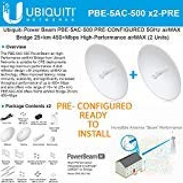 Ubiquiti Powerbeam Pbe-5Ac-500 2Units Pre-Conf 5 Ghz Airmax Puente 25 + Km 450 + Mbps PBE-5AC-500 x2-PRE
