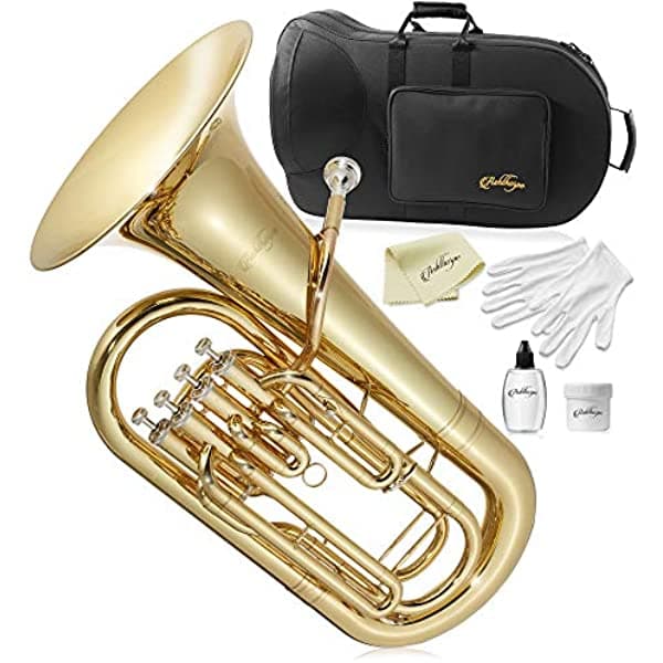 Ashthorpe Bb Euphonium 4 Pistones De Acero Inoxidable Laca Dorada Incluye Boquilla De Boquilla De Boquilla 21701802