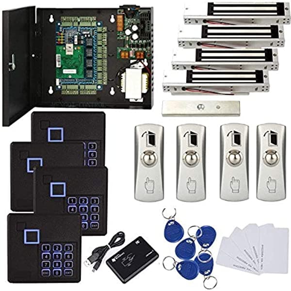 MENGQI-CONTROL Lector De Teclado Rfid Basado En Ip De Metal Con Salida De Empuje De 4 Puertas De Control De Acceso Kit De Sistema De Bloqueo Magnético De 600 Libras (App De Teléfono Puerta Abierta Remota) 4door-k-infrared-usb em