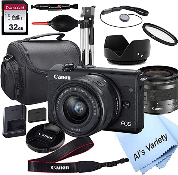ALS VARIETY Canon Eos M200 Cámara Digital Sin Espejo Con Lente De 0.591-1.772 In + Tarjeta De 32 Gb Trípode Funda Y Más (Paquete De 18 Piezas)