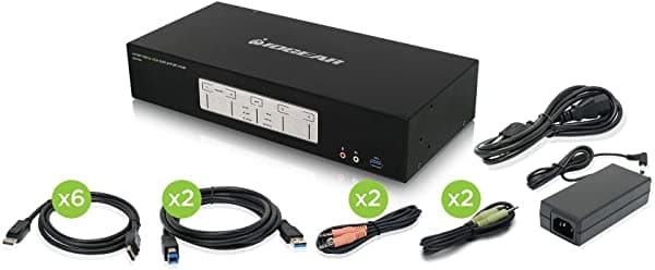Iogear 4-Puerto 4K Triple View Displayport Kvmp Switch Conjunto De Cables Taa Gcs1964