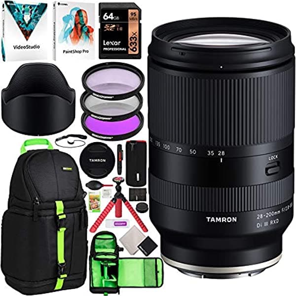 Tamron 28-200 mm f/2.8-5.6 Di III RXD A071 Lente Sony E-Mount Full Frame Sin Espejo Deco Engranaje Mochila + Kit de Filtros E7TM28200S