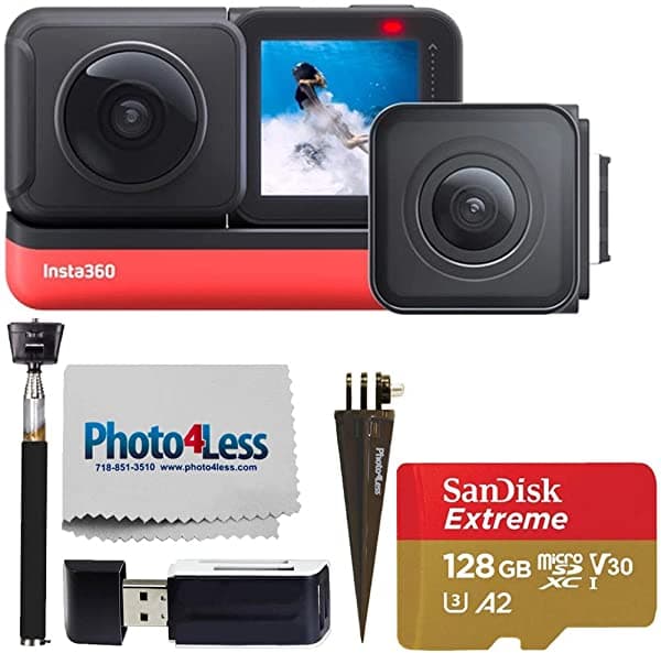 Insta360 One R Twin Edition (Cámara 360 + Gran Angular 4K) + Tarjeta Sd Sandisk De 128 Gb + Monopie + Soporte Para Bicicleta - Kit De Gran Valor CINAKGP/A K2