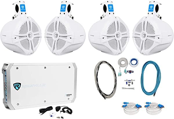 2 Pares Rockville Rwb80W 8 "Wakeboard Altavoces Marinos+6 Canales Amplificador+Amplificador Kit Amplificador (2) RWB80W+RXM-S6+RMWK4+(2) MRCA20