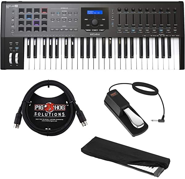 Arturia KeyLab MkII 49 Controlador MIDI Profesional y Software (Negro) con Cable MIDI de 6 Pies Pedal de Sustain y Cobertor Antipolvo para Teclado (Pequeño) KEYLAB MKII 49 - BLACK